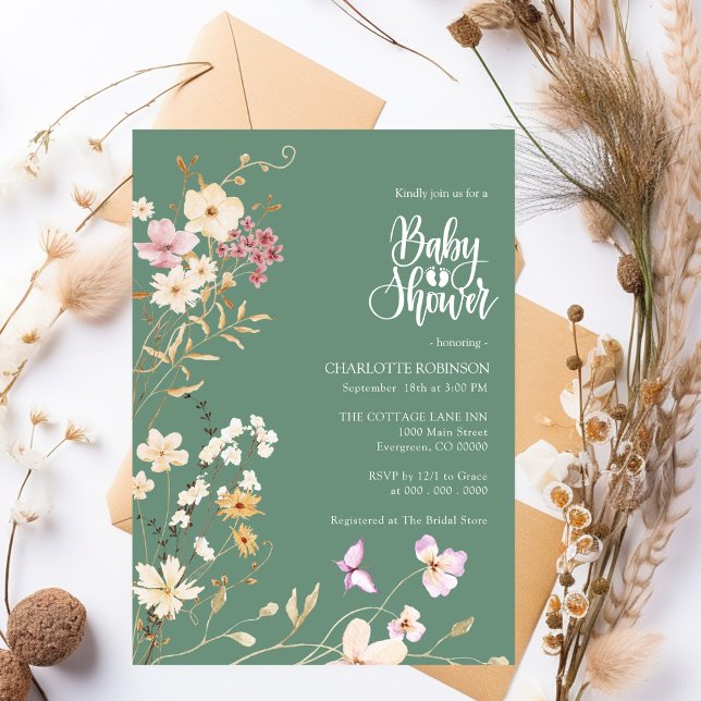 Elegant Boho Wildflower Baby Shower Invitation (Creator Uploaded)
