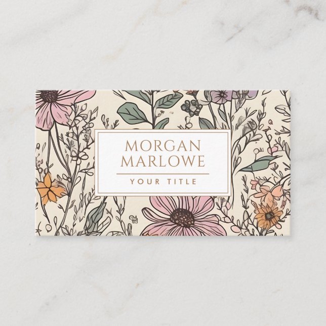 Elegant Boho Wildflower Botanical Floral Business Card (Front)