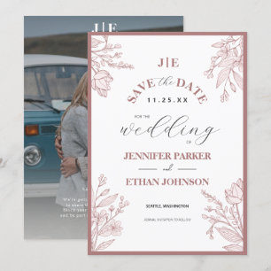 Elegant Boho Wildflower Botanical Photo Wedding Save The Date