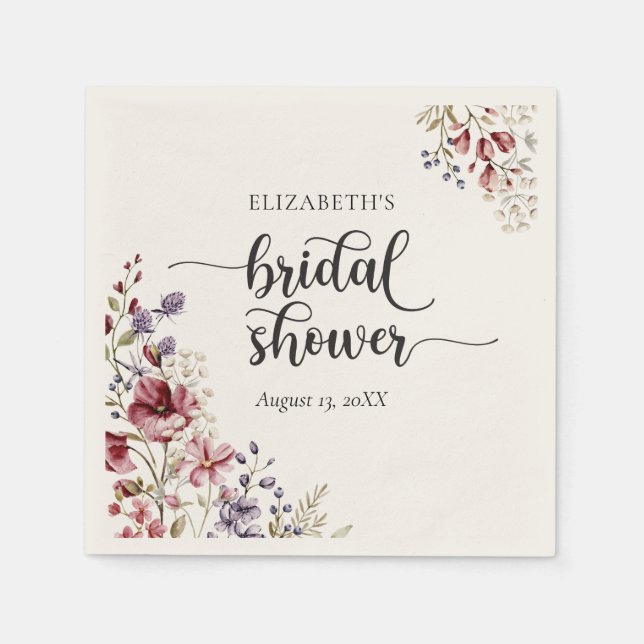 Elegant Boho Wildflower Bridal Shower Napkin (Front)