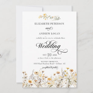 Elegant Boho Wildflower Calligraphy  Wedding Invitation