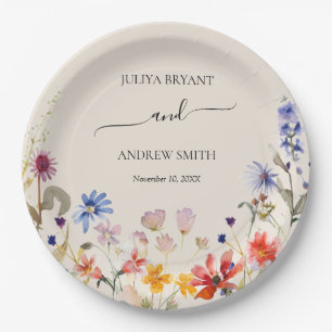 Elegant boho wildflower engagement party paper plate