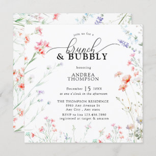 Elegant Boho Wildflower Floral Brunch Bubbly Invitation