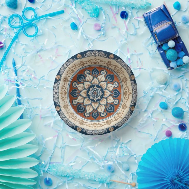 Elegant Boho wildflower Floral Pattern Ceramic Wed Paper Plate (Party)