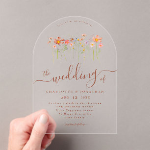 Elegant Boho Wildflower Floral Terracotta Wedding Acrylic Invitations