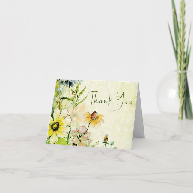 Elegant Boho Wildflower Garden Wedding Thank You Card (Front)