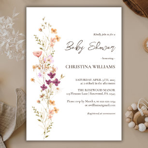 Elegant Boho Wildflower Gender-Neutral Baby Shower Invitation