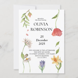 Elegant Boho Wildflower Girl Baby Shower  Invitation