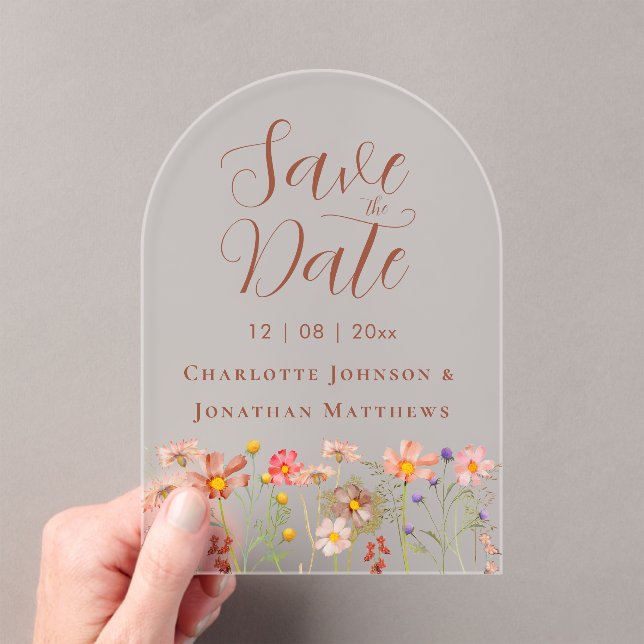Elegant Boho Wildflower Meadow Wedding Acrylic Invitations (Insitu (Handheld))