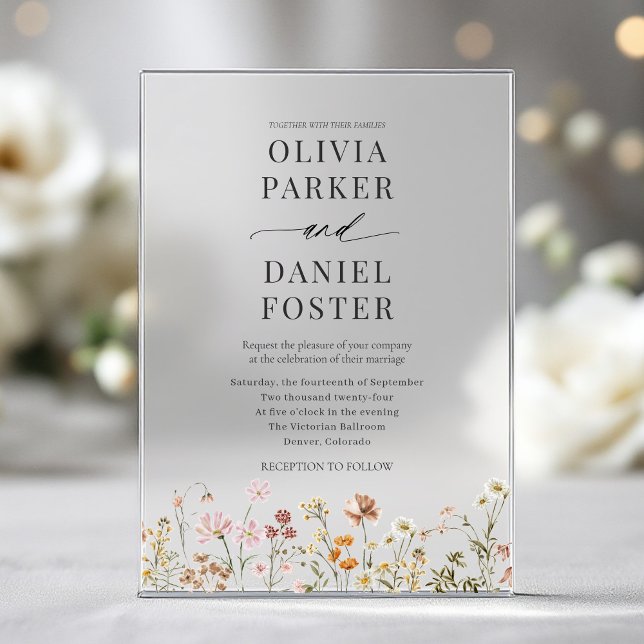 Elegant Boho Wildflower Minimalist Wedding  Acrylic Invitations (Creator Uploaded)