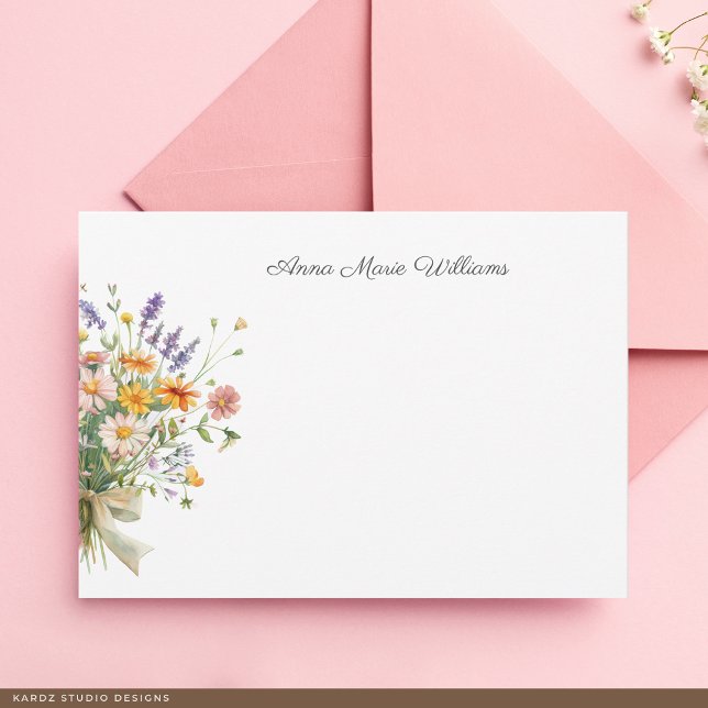 Elegant Boho Wildflower Note Card (The front of the card is shown at a 3.5 x 5 inch size. Choose size, paper, + corner style.)