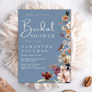 Elegant Boho Wildflower Periwinkle Bridal Shower Invitation