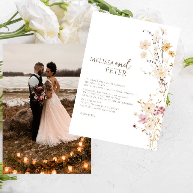 Elegant Boho Wildflower Photo Casual  Wedding  Invitation (Creator Uploaded)