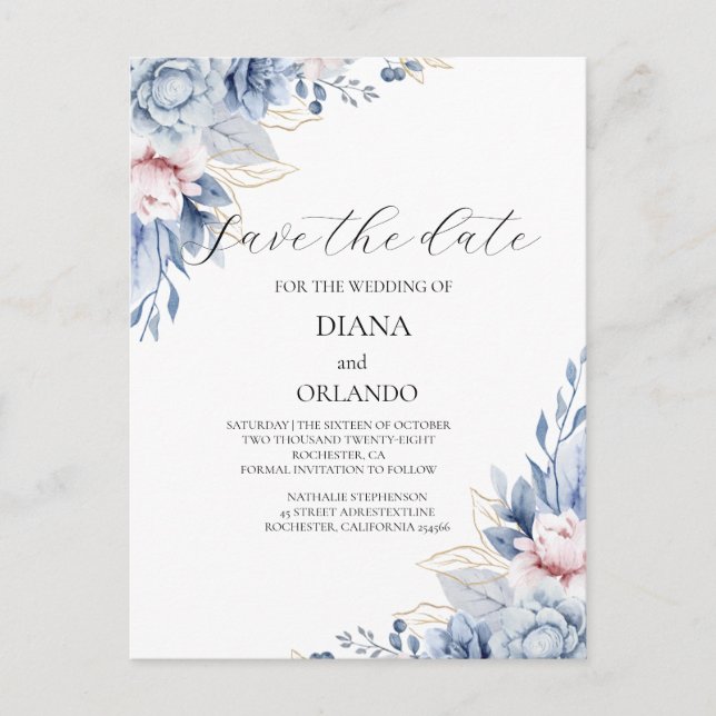 Elegant Boho Wildflower save the date Postcard (Front)