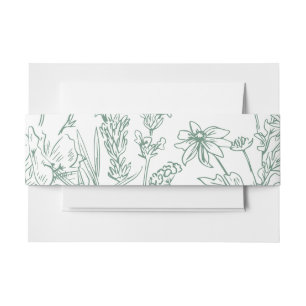 Elegant Boho Wildflower Spring Green Wedding Invitation Belly Band