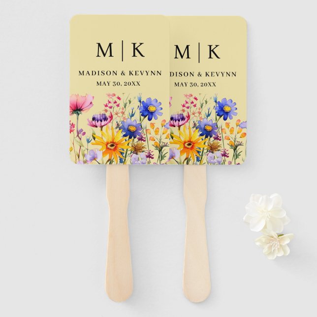 Elegant Boho Wildflower Wedding Hand Fan (Front and Back)