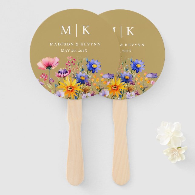 Elegant Boho Wildflower Wedding Hand Fan (Front and Back)