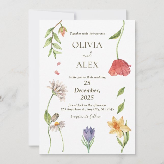 Elegant Boho Wildflower Wedding Invitation (Front)