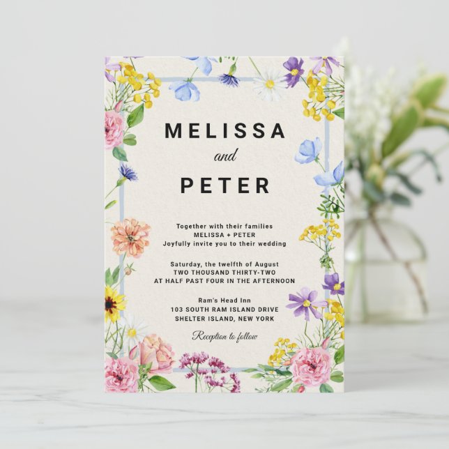 Elegant Boho Wildflower Wedding Invitation (Standing Front)