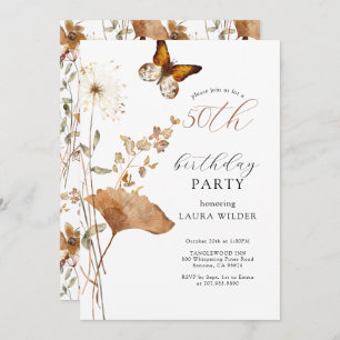 Elegant Boho Wildflowers 50th Birthday Party Invitation