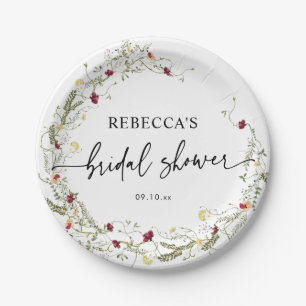 Elegant Boho Wildflowers Bridal Shower Paper Plate