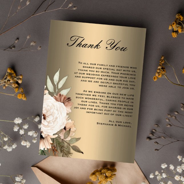 Elegant Boho Wildflowers on Gold Thank You Card (Creator Uploaded)