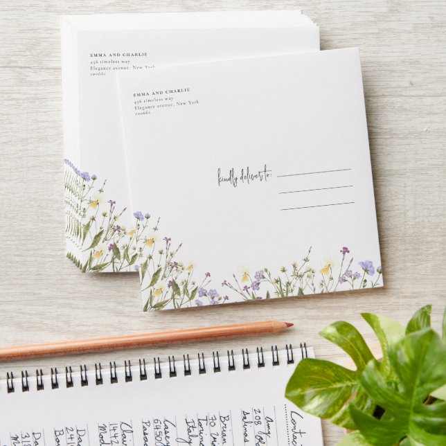 Elegant Boho wildflowers Return Address Wedding Envelope (Stacked)