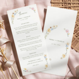 Elegant Boho wildflowers Script Wedding Menu