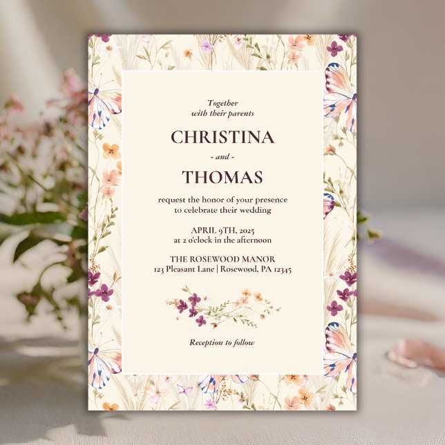 Elegant Boho Wildflowers Wedding Invitation (Creator Uploaded)