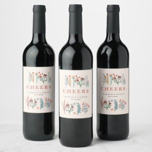 Elegant Boho Wildflowers Wedding Wine Label
