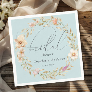 Elegant, boho wreath, handwriting Bridal Shower Napkin