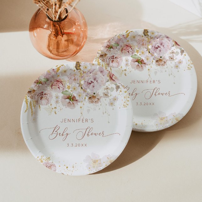Elegant bohogarden floral baby shower paper plate (Creator Uploaded)