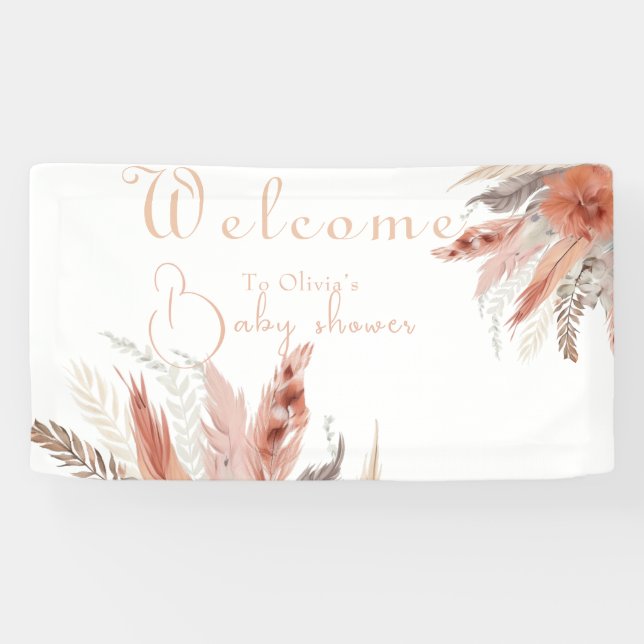 Elegant bohoPampas grass Baby shower  Banner (Horizontal)