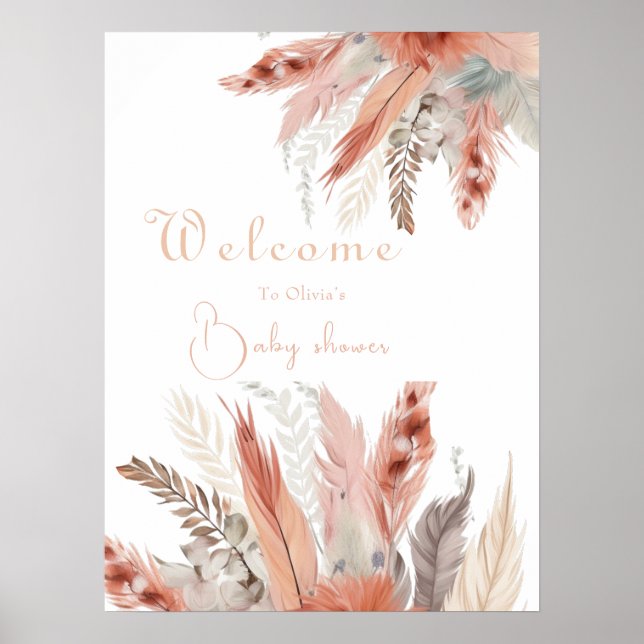 Elegant bohoPampas grass Baby shower welcome sign  (Front)