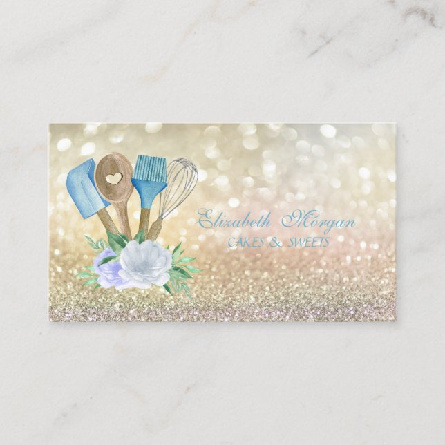 Elegant Bokeh Bakery Hand Tools Flowers Business Card (Front)
