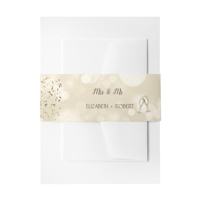 Elegant Bokeh,Confetti Wine Glasses Invitation Belly Band (Front Example)
