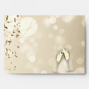 Elegant Bokeh,Confetti Wine Glasses Wedding Envelope