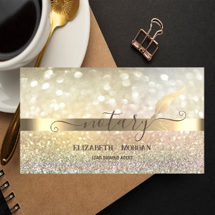 Elegant Bokeh Gold Feather Notary  Business Card