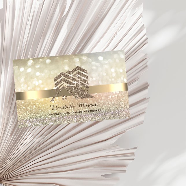 Elegant Bokeh Gold Glitter House Roof  Business Card (Creator Uploaded)