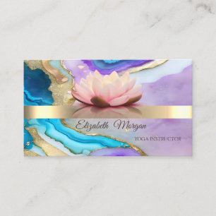 Elegant Bokeh Gold, Lotus Flower Yoga Instructor Business Card
