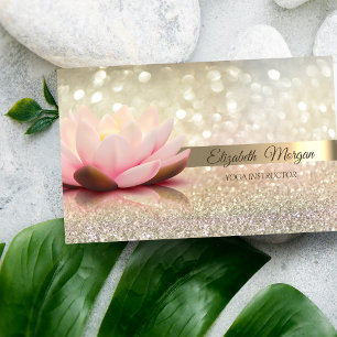Elegant Bokeh Gold Stripe, Lotus Yoga Business Card
