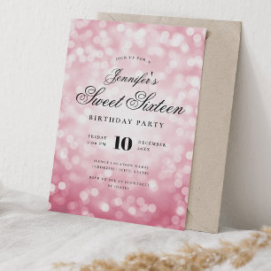 Elegant Bokeh Lights Script Sweet 16 Blush Pink Invitation