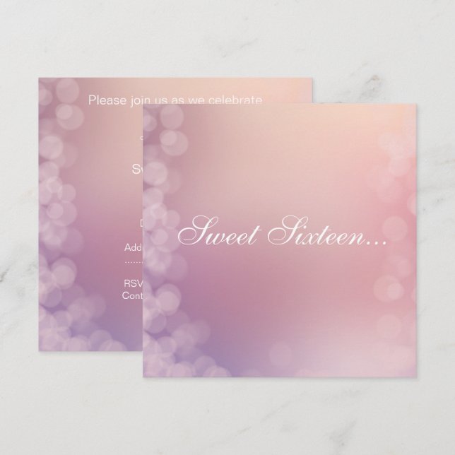 ELEGANT BOKEH PINK APRICOT BUBBLE SWEET 16 INVITATION (Front/Back)