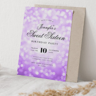 Elegant Bokeh Script Sweet 16 Party Purple  Invitation