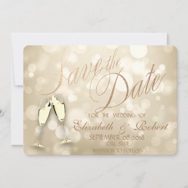 Elegant Bokeh Wine Glasses  Save The Date (Front)