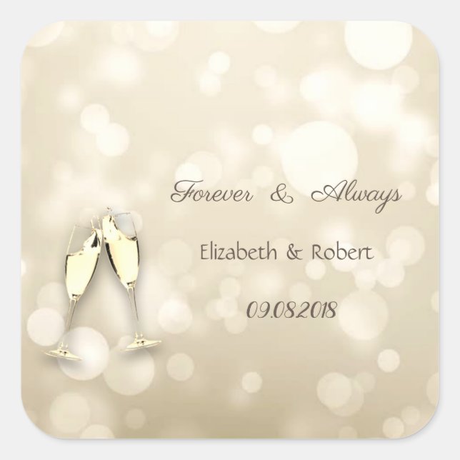 Elegant Bokeh Wine Glasses  Wedding Square Sticker (Front)