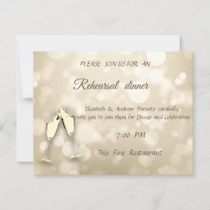 Elegant Bokeh Wine GlassesWedding Rehearsal Dinner Invitation
