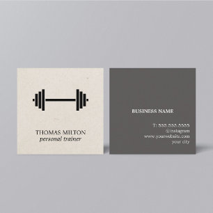 Elegant Bold Beige Paper Black Dumbbell Trainer Square Business Card