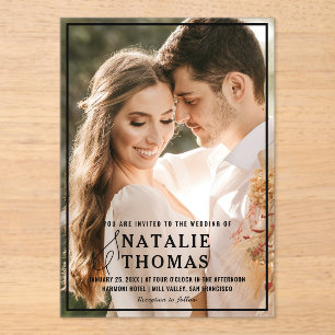 Elegant Bold Black Text Overlay Photo Wedding Acrylic Invitations