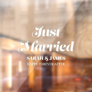 Elegant Bold Calligraphy Just Married Wedding Window Cling